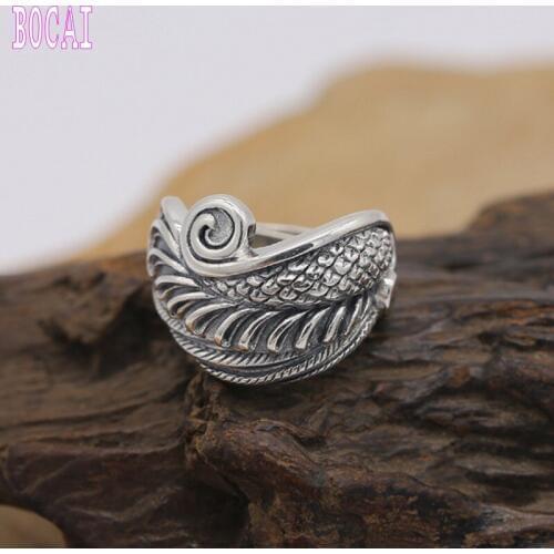 2019 new real S925 sterling silver ring fashion feather ring trend simple womans silver ring Thai silver female ring