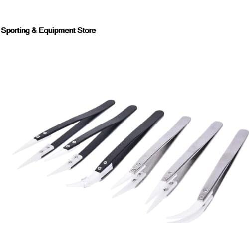 1Pcs Anti-static Stainless Steel Ceramic Tweezers Heat Resistant Non Conductive Ceramic Pointed Tip DIY Tools High Quality