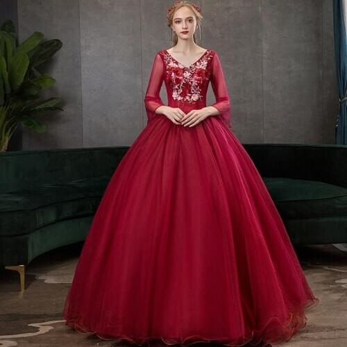 3/4 Sleeve Ball Gown Burgundy Quinceanera Dresses Vestido De Quincenera Vestido De Festa De 15 Sweet 16 Dresses Robe De Bal 2021