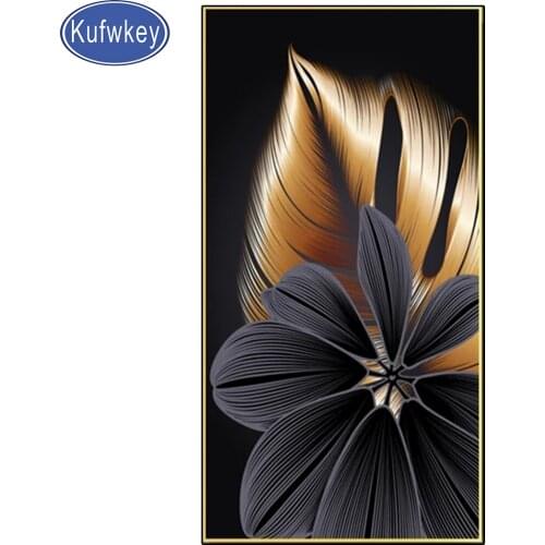 50x100cm Diamond Embroidery Golden Black Leaves 5d Diy Handicraft Diamond Painting 1 panel large Size Plant Home Decoration