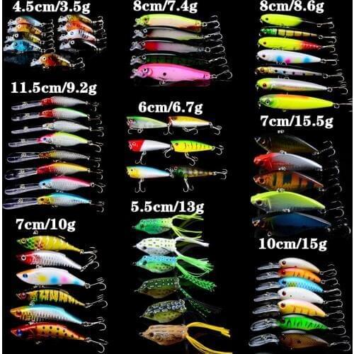 59pcs/lot Fishing Lures Set Mixed 9 Models Fishing Wobbles or 64 Different Colors Quality Good Bass Crankbait Plastic Hard Baits