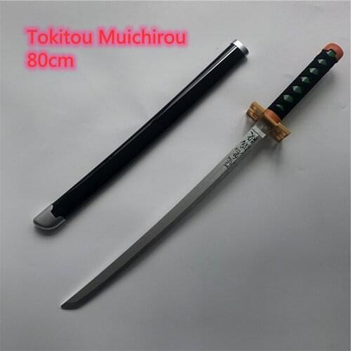 80cm Kimetsu no Yaiba Sword Weapon Demon Slayer Tokitou Muichirou Cosplay Sword 1:1 Anime Ninja Knife wood toy