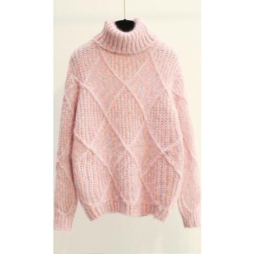 Argyle Thicken Warm Knitted Women Sweater Pullovers Turtleneck Solid Long-Sleeved Elegant Sweet Female Pulls Outwear Tops