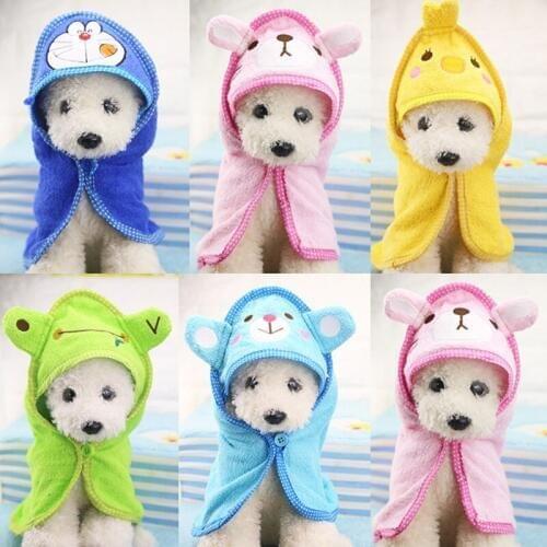 5 Colors Cartoon Cute Dog Bath Towels Blanket Pet Drying Towel Hooded Towel For Puppy Dogs Cats Bathrobe Pet Bath Products S/M/L