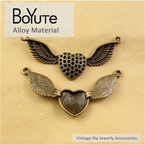 BoYuTe (30 Pieces/Lot) 61*33MM Zinc Alloy Korea Jewelry Accessories Materials Antique Bronze Plated Heart Angle Wing Connector