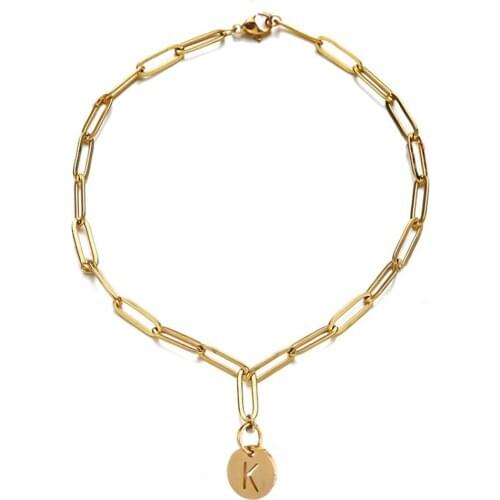 New Design Stainless Steel Square Chain Initial Letter Charm Bracelet For Women Men Coin 26 Alphabet Bracelet