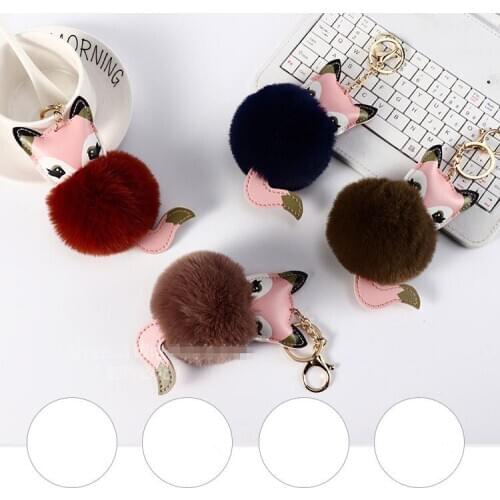 Jiangzimei 24pcs New Pu animal 8CM Faux fox fur ball keychain pendant womens luggage car pendant