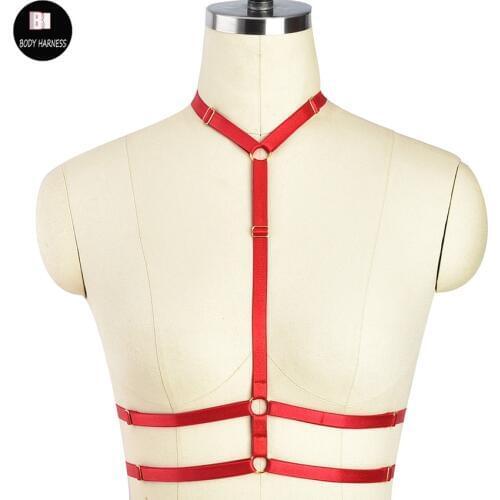Goth Fetish Jartiyer Sexy Cage Bra Dance Body Harness Bustier Bondage Lingerie Rave Crop Top Red Harness Bra