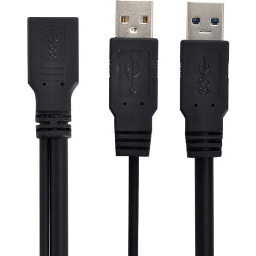 Chenyang-Cable CY Black USB 3.0 Female to Dual USB Male Extra Power Data Y Extension Cable for 2.5" Mobile Hard Disk