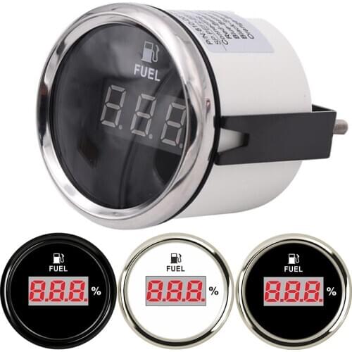 52mm Digital LED Fuel Meter Motorcycle Gauge 0-190ohm 240-33ohm Fuel Level Meter for Car Boat Marine Red Backlight 12V/24V