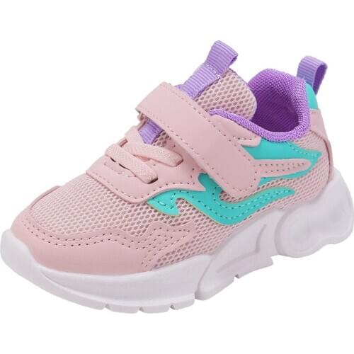 Kids Sneakers Air Mesh Breathable Velcro Fashion Sport Shoes for Girls Kids Boys Anti-Slippery Unisex Black Blue Pink Eva Bottom
