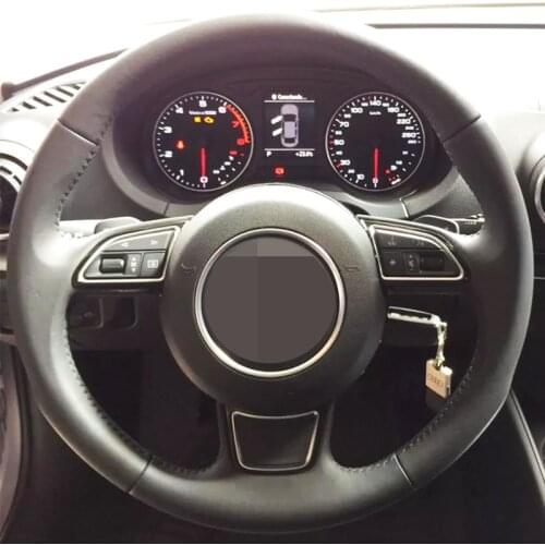 DIY Black Faux Leather Car Steering Wheel Cover Non-slip Wear For Audi A3 A4 A5 A6 A7 Allroad RS 7 2014 2015 S6 S7 S8 2013-2018