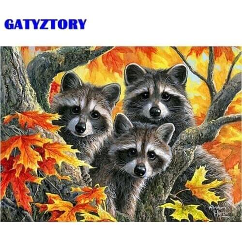 GATYZTORY Paint By Numbers Three Animal On Tree Handmade Digital Painting Living Room Decoration 60x75cm Home Wall Art Crafts