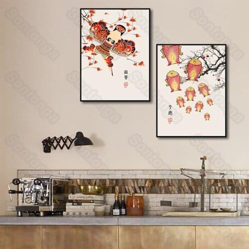 Kite Art Poster Living Room Decoration Background Wall Chinese Style Wall Sticker Room Bedroom Wall Layout Ancient Style Self-Ad