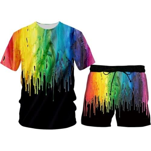 Summer Men Sweat Suit Colorful Paint 3D Printing Short Sleeve t Shirts Tops Hip Hop Casual Streetwear Harajuku Men Shorts