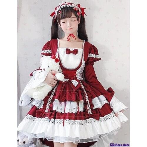 Store Cosplay Sweet Lolita Dress Retro Lace Bowknot Flare Sleeve Swallowtail Victorian Dress Kawaii Girl Gothic Lolita