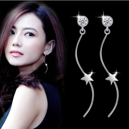 KOFSAC Fashion 925 Sterling Silver Stud Earring Rear hanging Wavy Star Ear Line Earrings for Women Accessories Brincos Bijoux