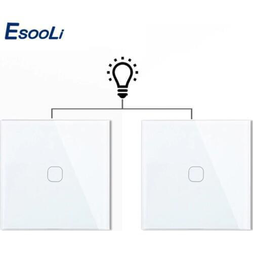Esooli EU 1 Gang 2 Way Wall Light Controler Smart Home Automation Touch Switch Switch Waterproof and Fireproof 2 Gang