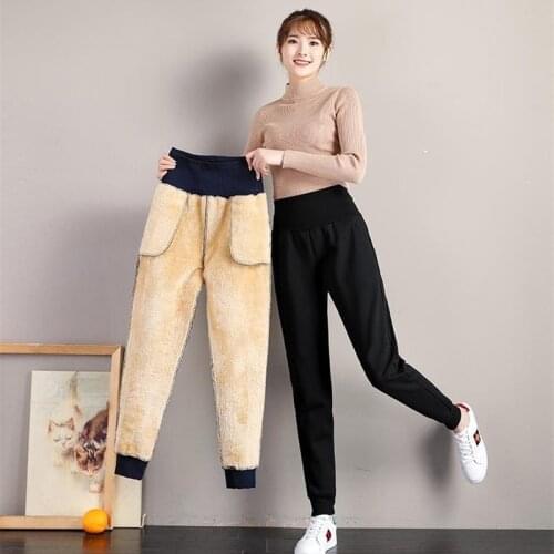 2021 New Solid Elastic High Waist Pants Womens Sweatpants Autumn Trousers Female Winter Plus Lambs Wool Casual Harem Pants 4XL