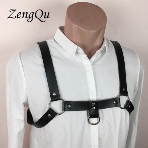 New Men Sexy Punk Faux leather Adjustable chest garters chest belt leather suspenders Belt for Male