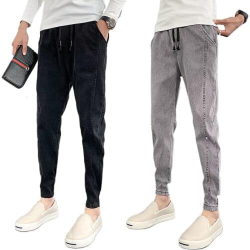 Solid color slim fit small leg jeans pants mens Korean fashion ins social youth net red new Harem Pants in spring and summer