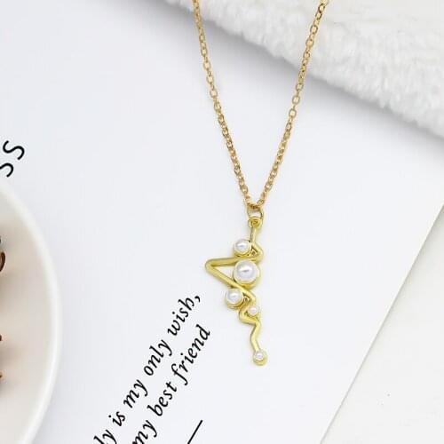 Golden seven Lightning pattern Drop Necklace Artificial pearl Geometry Fashion Necklace Lady sweater chain Jewelry accessories