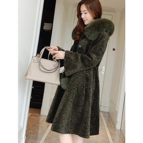 Real Sheep Shearling Fur Coat 2020 Winter Jacket Women Fox Fur Collar 100% Wool Coat Female Korean Long Coats MY3764