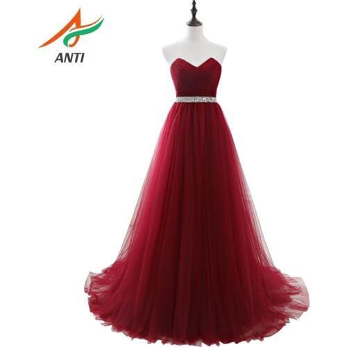 ANTI Burgundy 2019 Cheap High-Quality Dresses Prom Dress Tulle Appliques Beading Crystals Romantic Sleeveless Vestidos In Stock
