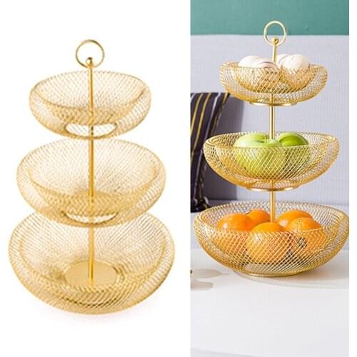 Cake Stand with Fruit Bowls – Decorative Fruit Basket (Golden)-Chefarone Fruit Stand 30 cm – Fruit Bowl Metal for More Space
