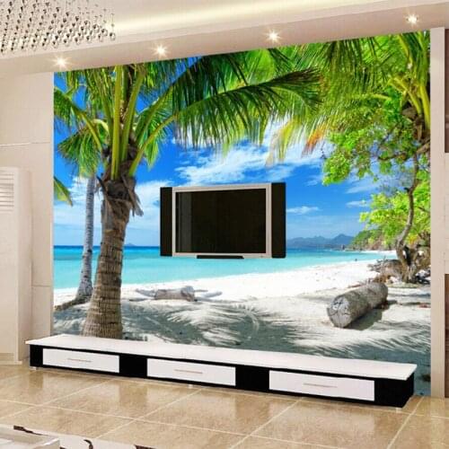 Custom Wall Mural Wallpaper Beach Coconut Grove Modern Living Room Sofa TV Background Straw Wallpaper Papel De Parede Home Decor