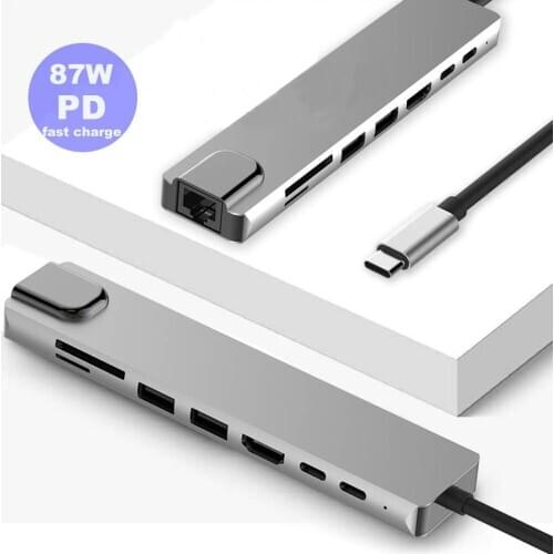USB Type C to USB 3.0 And HD-MI-DP-RJ45 Support 4K 5A-87W Dock Splitter USB-C Power Delivery Accessories for iMac air MacBook