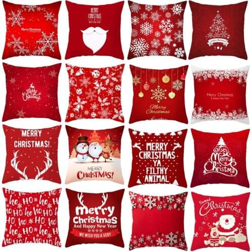 Christmas Red Cushion Pillow Case Fadeless Polyester Comfortable Peach Skin Hidden Zipper Throw Pillow Cover Festival Decor