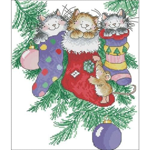Christmas sock cat patterns Counted Cross Stitch 11CT 14CT 18CT DIY Cross Stitch Kits Embroidery Needlework Sets home decor