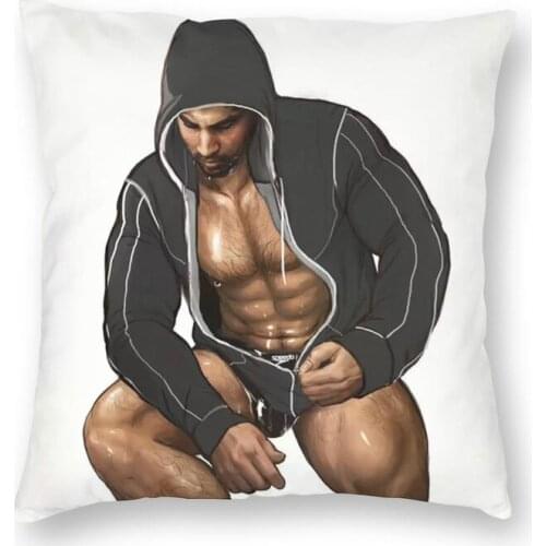 Sexy Man Super Strong Muscle Male Boyfriend Cartoon Square Throw Pillow Case Home Decor Gay Art Cushion Cover for Living Room