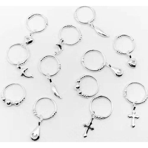 925/990 Sterling Silver Cross/Water Drop/Willow Leaves/Small Drop Earrings Dolphin Fish/Gourd/Peach Core/Heart Dangler Earrings