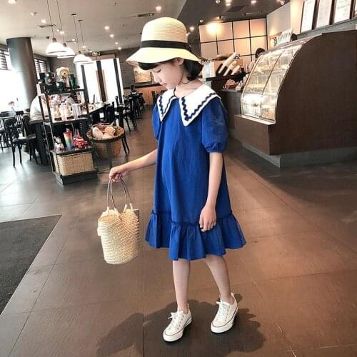 Bule Dresses for Girls Summer Korean Teen Girls Elegant Performance Dress Back To School Girls Clothing Sundress 4 To 13 Years