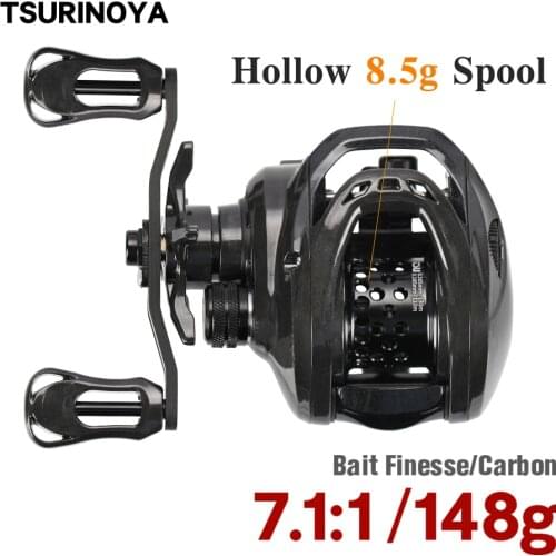 TSURINOYA DARK WOLF 50 Bait Finesse Casting Fishing Reels 7.1:1 Ultralight 148g Shallow Spool 8.5g Trout Ajing Carbon Saltwater