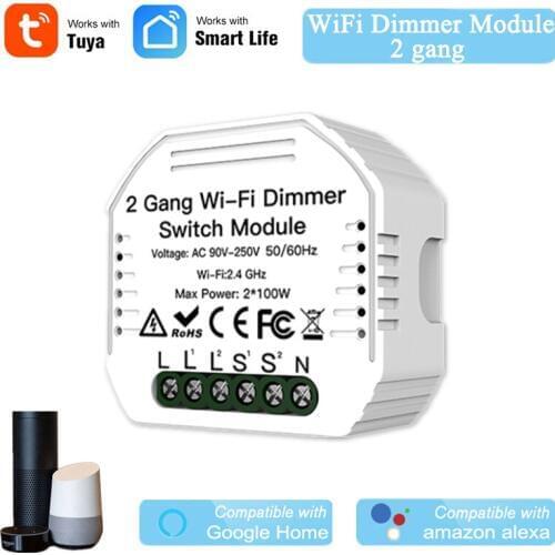 2 Gang Smart LED Dimmer Module DIY Breaker Tuya APP Wireless Control Light Dimmer Module Switch Compatible With Alexa Google