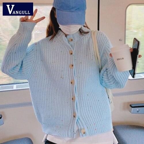 Vangull Fashion O-neck Sweater Women Long Sleeve Female Cardigans 2021 Autumn Winter New Single Breasted Knitted Ladies Sweater