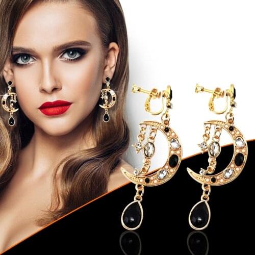 Ladies earrings silver needle rhinestone moon earrings black magic star and moon earrings moon asymmetric earrings серьги X
