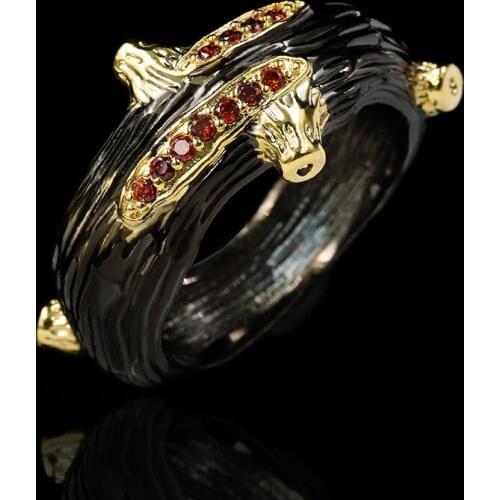 Newest Trendy Jewelry Ladies 925 Sterling Silver Olive Branch Vintage Ring High Quality Ruby Black Gold Wedding Rings