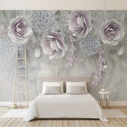 New lilac flower 3d three-dimensional relief flower TV background wall living room bedroom mural wallpaper custom