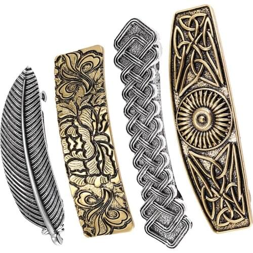 4x Womens Retro Norse Viking Barrette Carved Metal Hair Clip Hair Jewelry