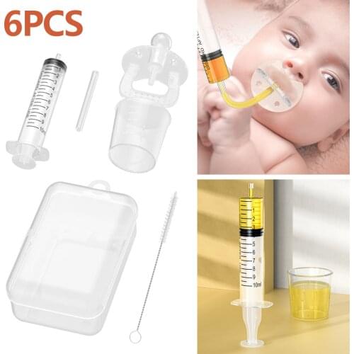 6pcs Baby Pacifier Medicine Dispenser Kit 10ml Oral Feeding Syringe Liquid Needle Feeder with Measure Cup for Infants Newborns