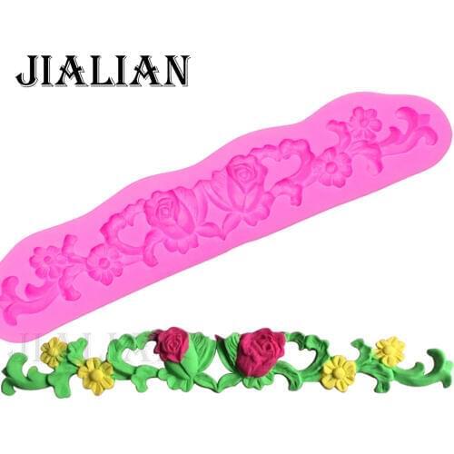 Free shipping lace vine flowers Leaves chocolate wedding cake decorating tools DIY baking fondant silicone mold T0261