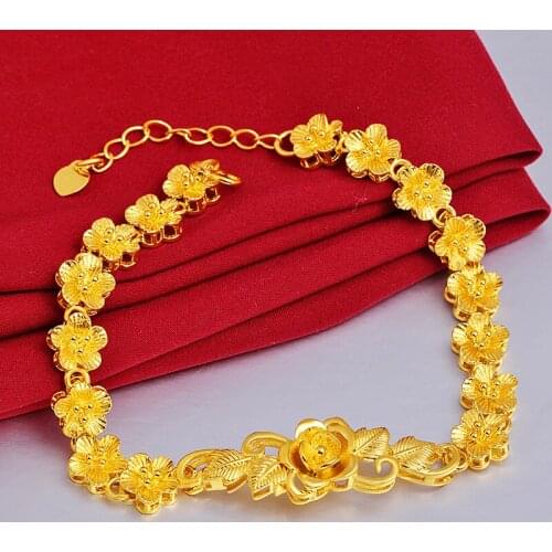 24k Gold plated Plum Blossom Bracelet flower bracelet hand Chain jewelry wedding celebration blessing wedding jewelry gift