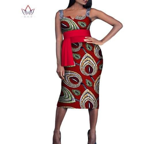 BRW African Dresses for Women Dashiki Backless Cotton African Print Sling Dresses Plus Size Dress Strapless Ball Gown WY8153