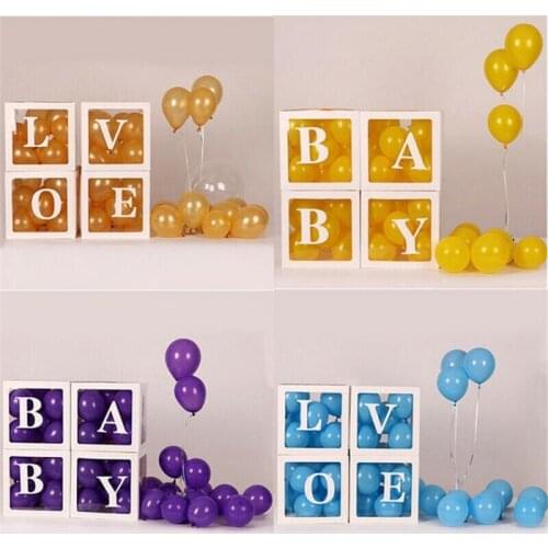 A-Z Letter Name Transparent Balloon Box BABY ONE Blocks Boy Girl Party Gift Box Wedding Decoration Baby Shower Birthday Party