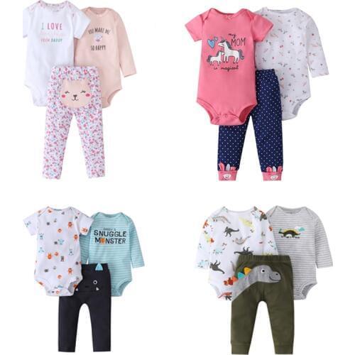 Baby girl clothes cartoon unicorn romper+long sleeve bodysuit+pants 2021 newborn boy infant clothing new born babies summer set
