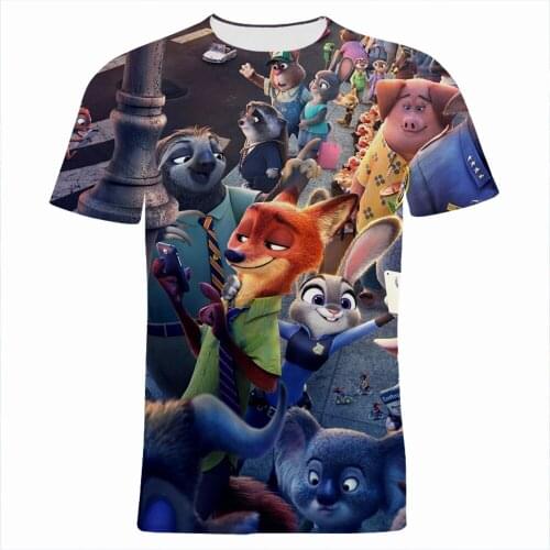 Oversize T Shirt For Men Summer Disney Zootopia 3D Print Women Tee Shirts Short Sleeve Cartoon Anime Clothes Children